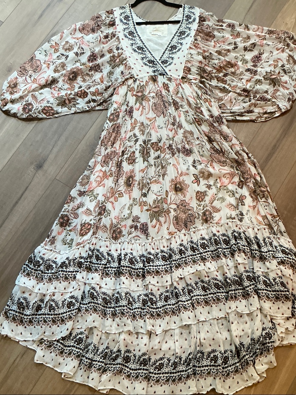 Anthropogenic Boho Floral Maxi Dress with Embroidered V-Neck